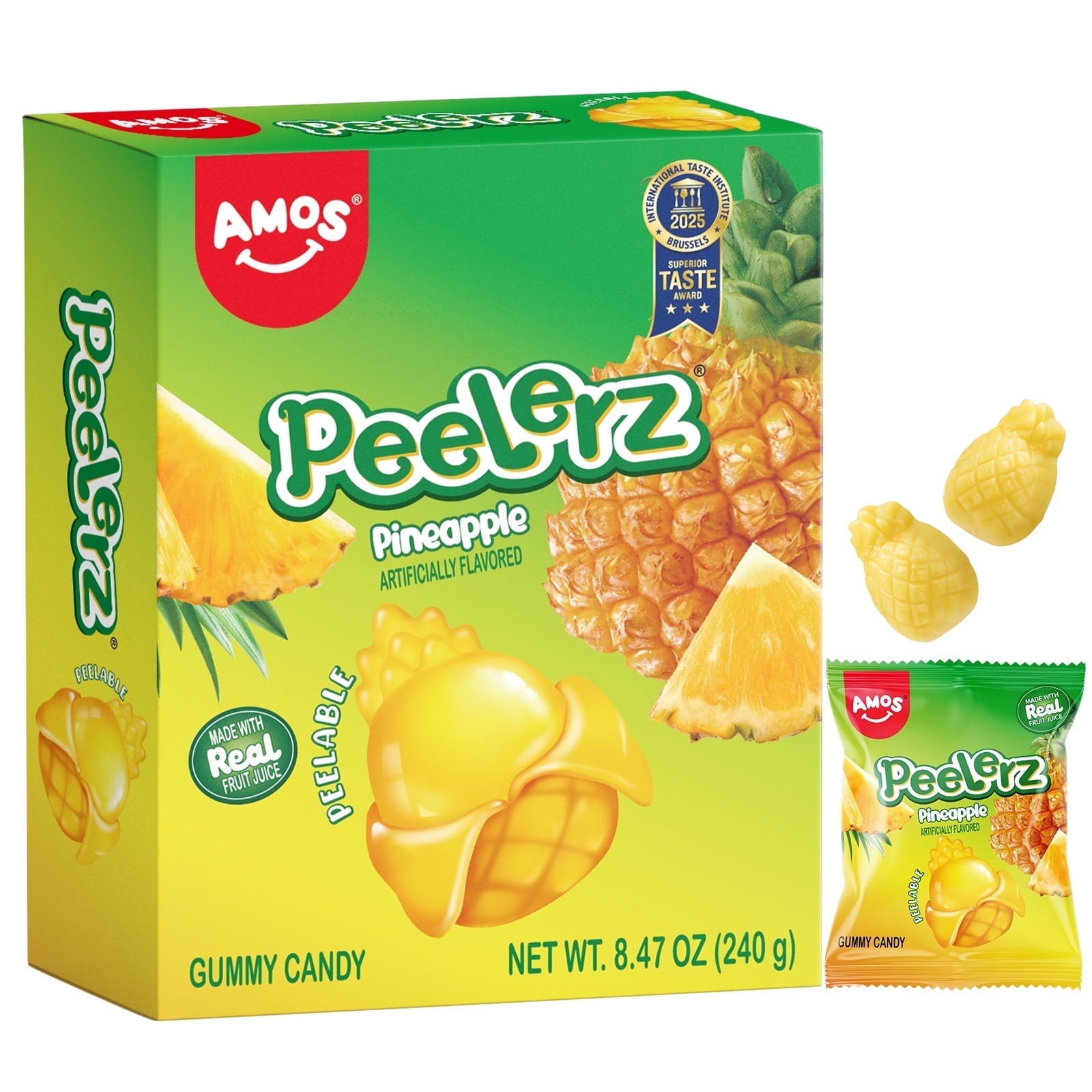 Amos Peelerz Gummies Pineapple Peelable Gummy Chewy Bulk Candy Shareable Snack 8.47 oz (1 Pack)