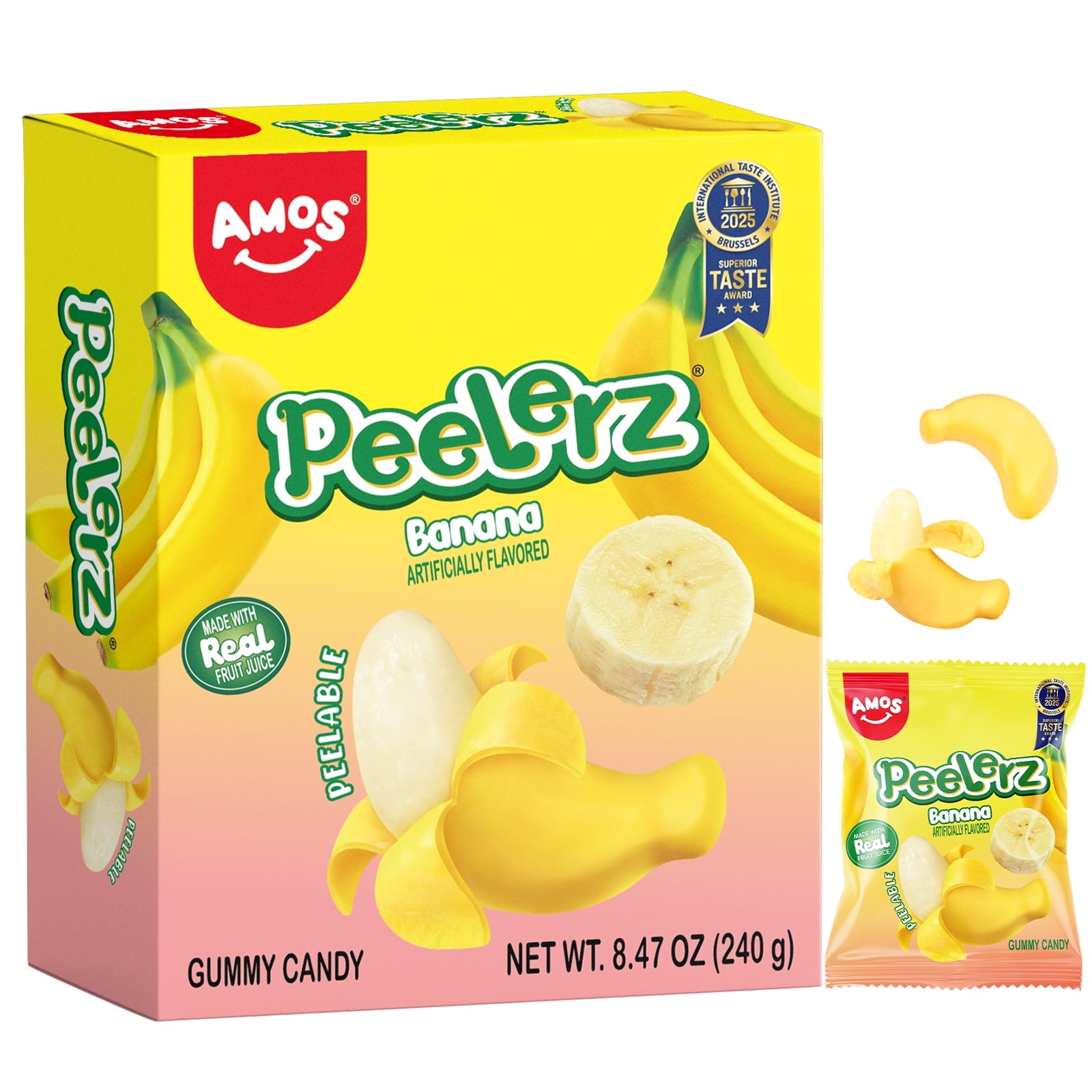 Amos Peelerz Gummy Candy Bulk, Banana Flavor Peelable Gummy 8.47 oz(1 Pack)