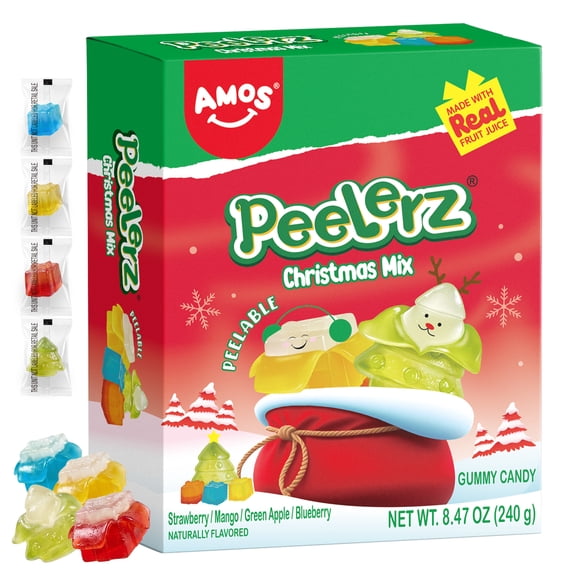 Amos Peelerz Gummy Candy Christmas Gummy Candy, Gift Box & Tree Candy Bulk, Naturally Flavor 8.47oz