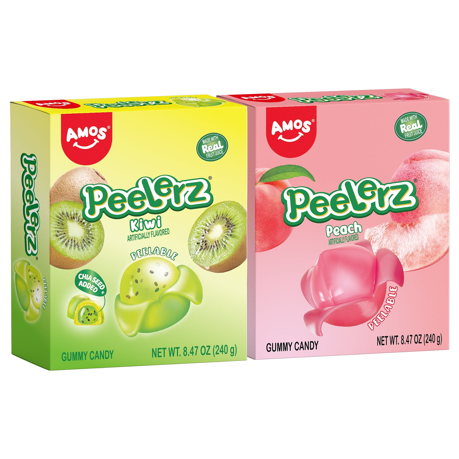 Amos Peelerz Gummy Candy Kiwi & Peach, Fruit Snacks Individually Wrapped 8.47 oz