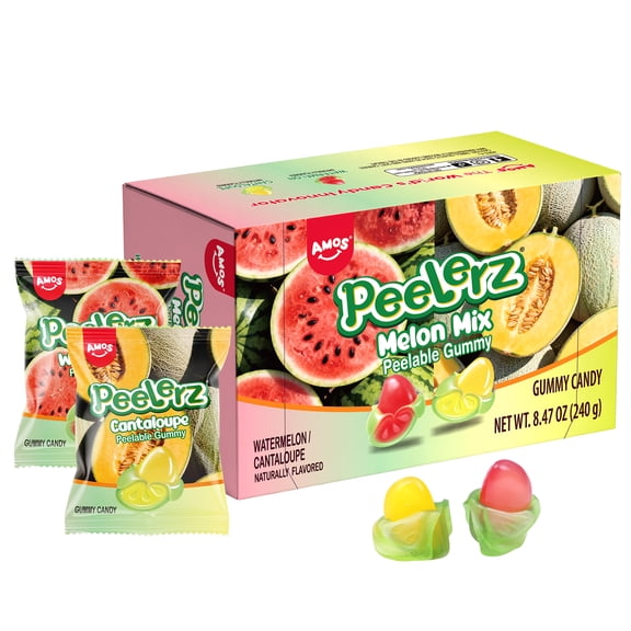 Amos Peelerz Gummy Candy Melon Mix, Natural Flavor Peelable Gummy Candy, 8.47oz (1Pack)