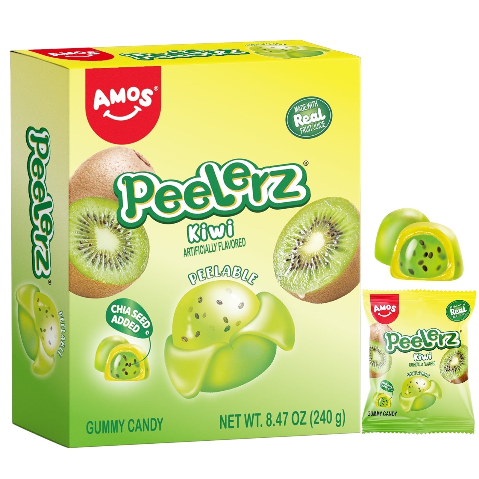 Amos Peelerz Gummy Candy Shareable Bulk Candy Kiwi Flavor 8.47 oz (1 Pack)