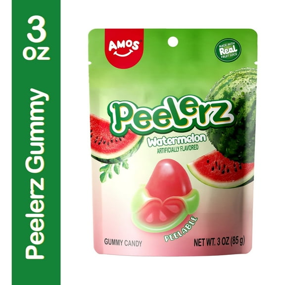 Amos Peelerz, Gummy Candy, Watermelon Flavor, Peelable Gummy, 3 oz Bag
