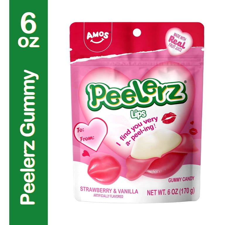 Amos Peelerz Gummy Lips Candy, Peelable Strawberry & Vanilla