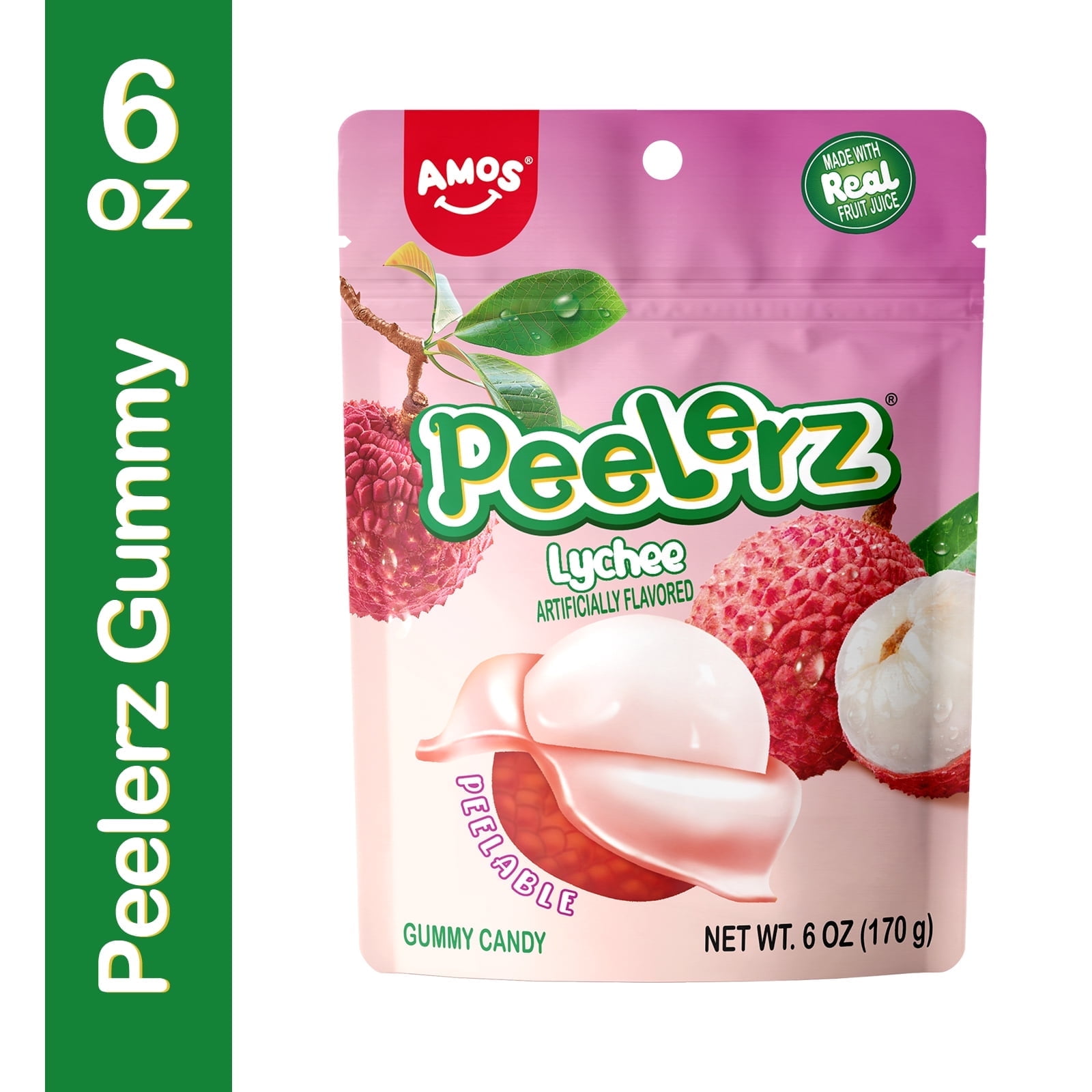 Amos Peelerz Gummy Lychee, Candy Bulk 6 oz Resealable Bag (1 Pack)