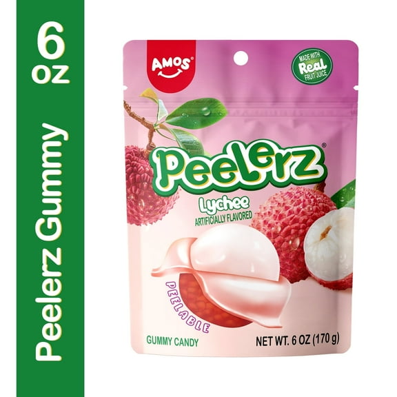 Amos Peelerz Gummy Lychee, Candy Bulk 6 oz Resealable Bag (1 Pack)