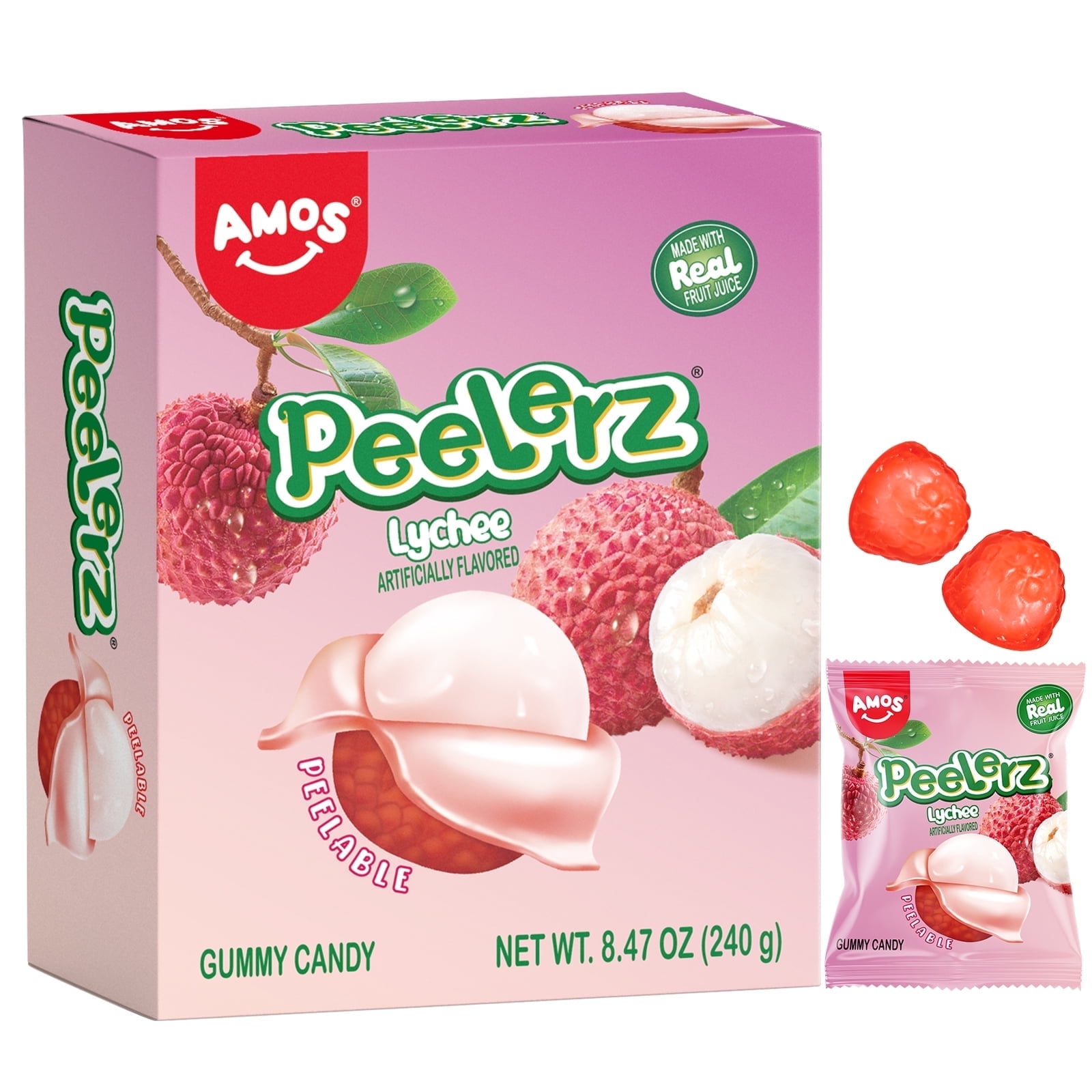 Walmart Black Friday Deals 2025 - AMOS Lychee Flavor Peelable Gummy Candy, Soft and Chewy, Made with Real Fruit Juice, 8.47 oz