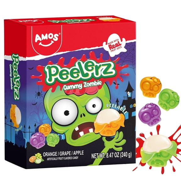 Amos Peelerz Gummy Zombie, Halloween Gummy Candy Made with Real Juice 8.47 oz (1 Pack)
