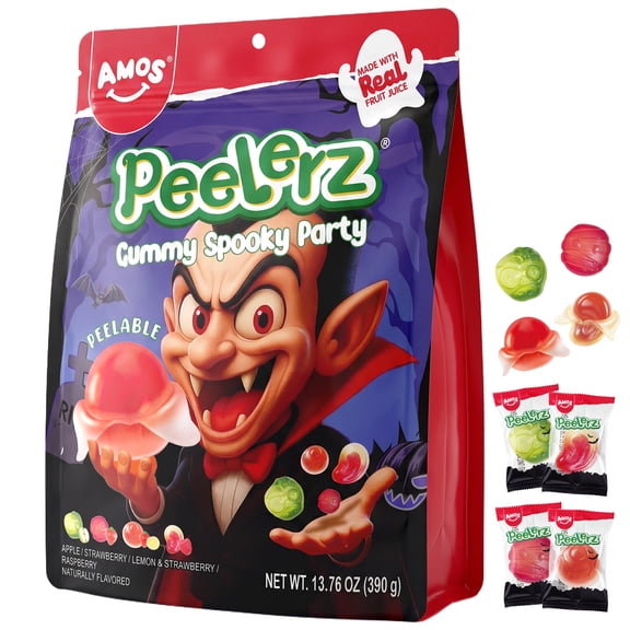 Amos Peelerz Halloween Candy Mix Bulk Candy, Halloween Gummy Sporky Party Naturally Flavored, 13.76 oz