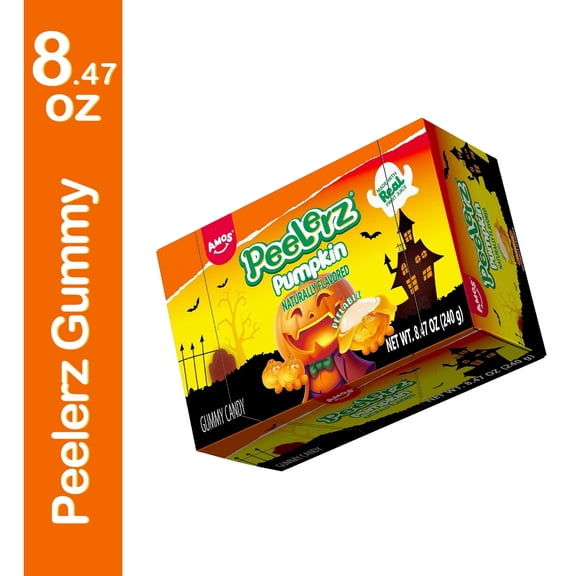 Amos Peelerz Halloween Gummy Candy Pumpkin Flavor, Naturally Halloween Party Treat Gluten-Free Pumpkin Head Candy, 8.47 oz