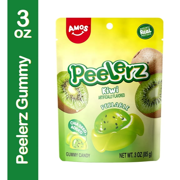 Amos Peelerz Kiwi Gummy Candy, Shareable Size Dash individually Wrapped 3 oz(1 Pack)