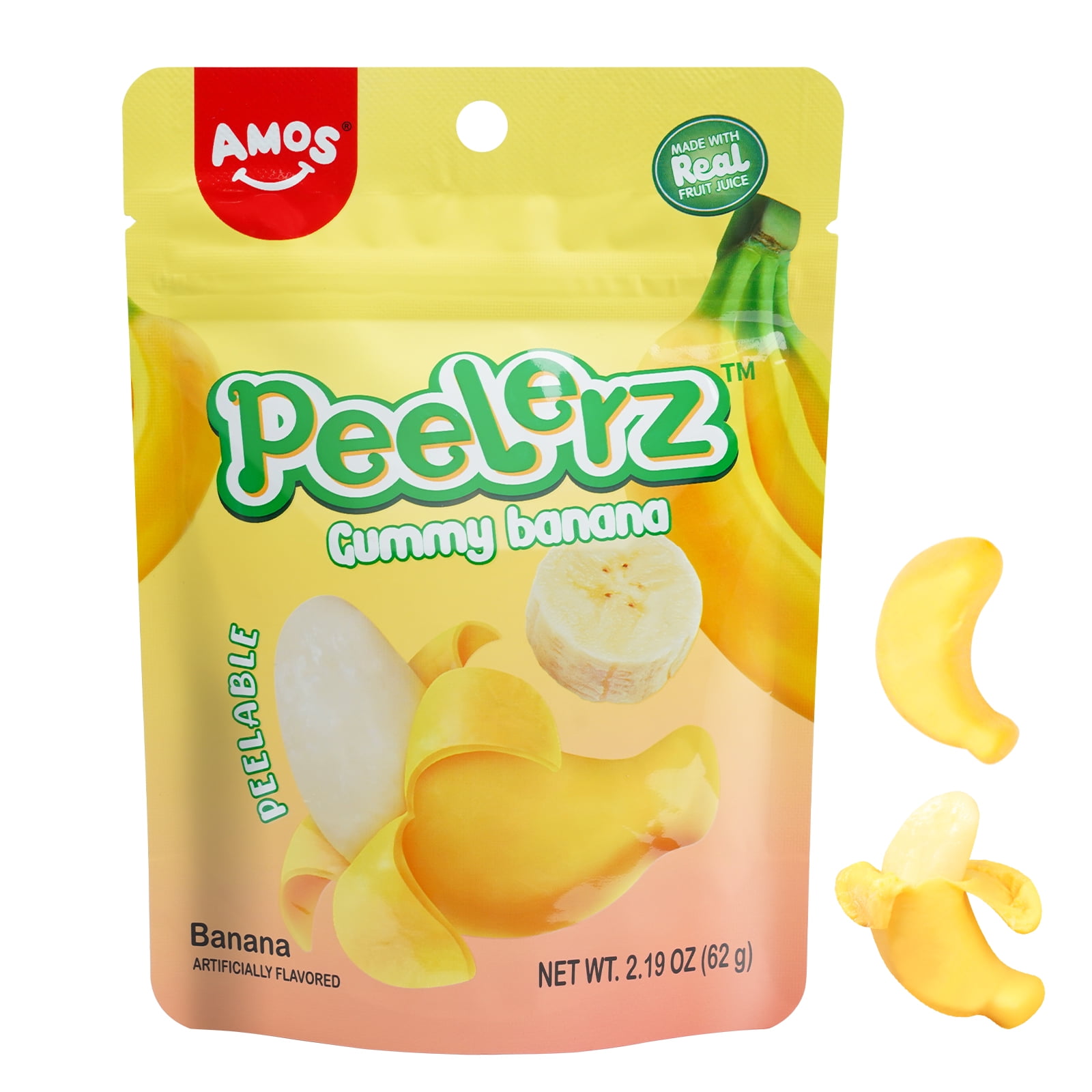 Amos Peelerz Gummies Banana Gummy Candy Resealable 2.19oz 3 Pack