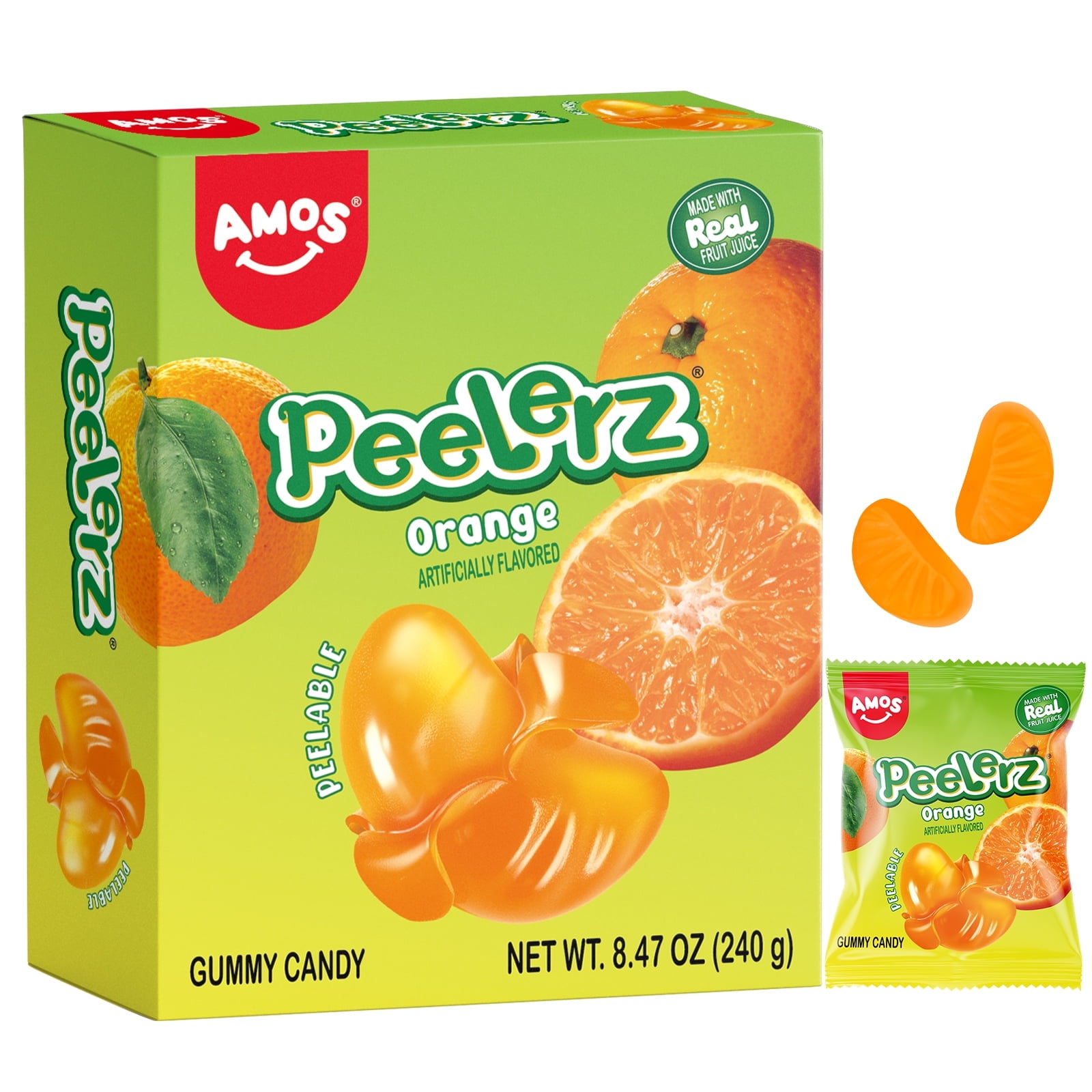 Amos Peelerz Peelable Gummies Orange, Bulk Candy Individually Wrapped Shareable Pack 8.47oz (1 Pack)