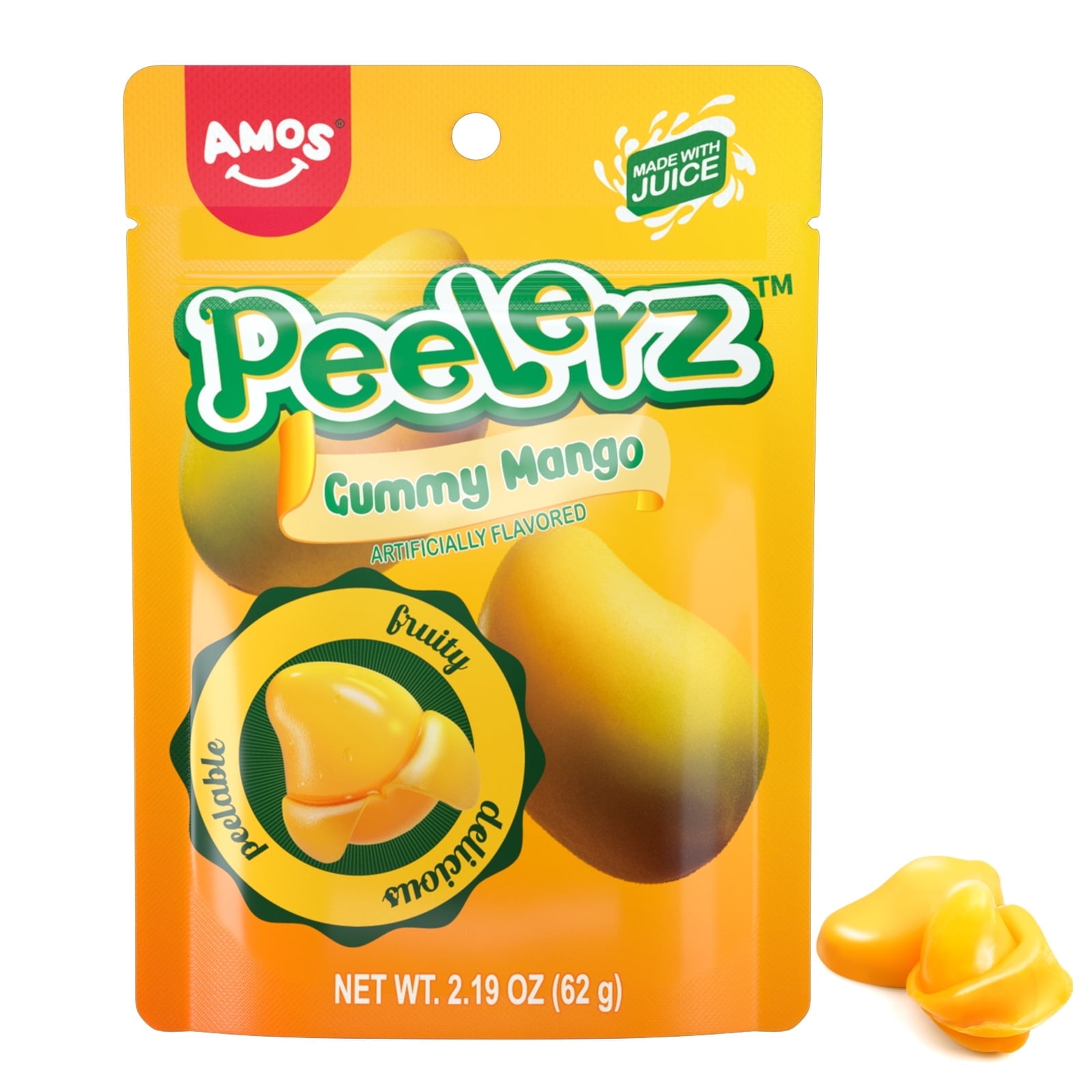 Amos Peelerz Gummies Peelable Mango Candy Resealable 2.19oz Bag (Pack of 3)