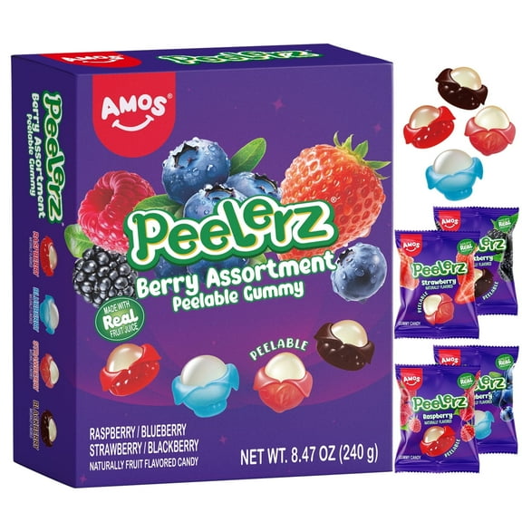 Amos Peelerz Variety Candy Packs, Berry Mixed Peelable Gummy Assortment 8.47oz (1 Pack)