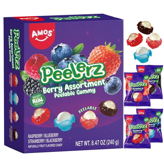 Amos Peelerz Variety Candy Packs, Berry Mixed Peelable Gummy Assortment 8.47oz (1 Pack)