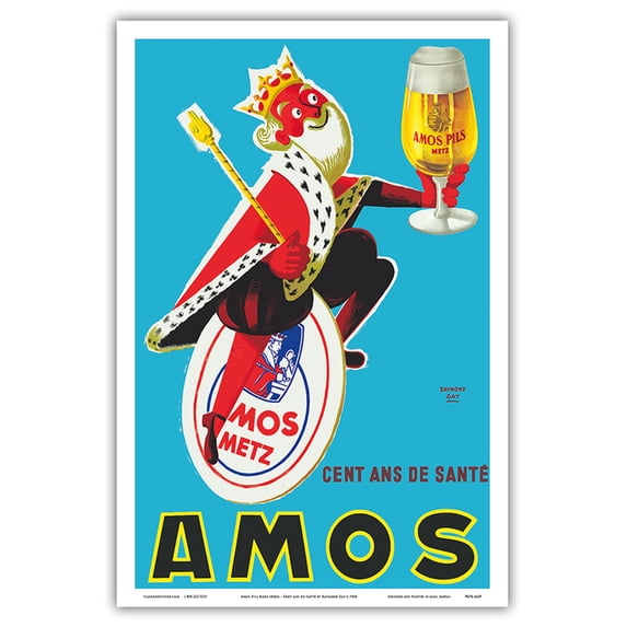 Amos Pils Beer - 100 Years of Health - Gambrinus King of Beer - Vintage Advertising Poster by Raymond Gay c.1960 - Master Art Print (Unframed) 12in x 18in