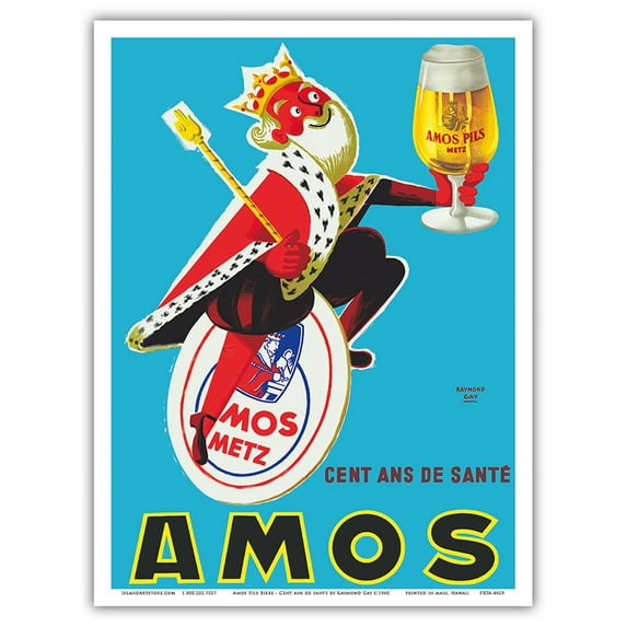 Amos Pils Beer - 100 Years of Health - Gambrinus King of Beer - Vintage Advertising Poster by Raymond Gay c.1960 - Master Art Print (Unframed) 9in x 12in