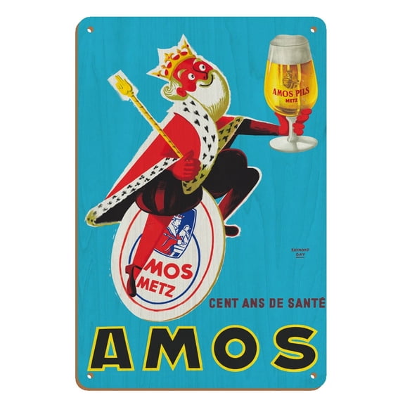 Amos Pils Beer - 100 Years of Health - Gambrinus King of Beer - Vintage Advertising Poster by Raymond Gay c.1960 - 8 x 12 inch Vintage Wood Art Sign