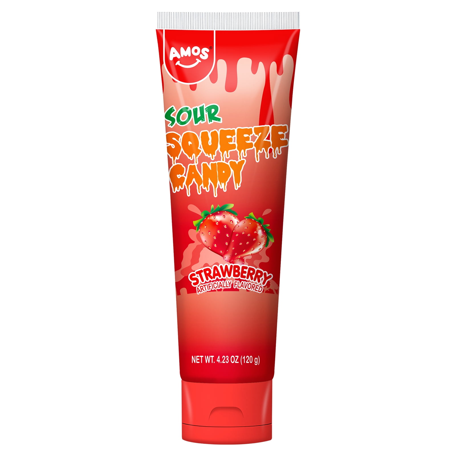 Amos Sour Candy Liquid Sour Squeeze Candy, Strawberry Flavor Sodium-Free 4.23 oz(1 Pack)