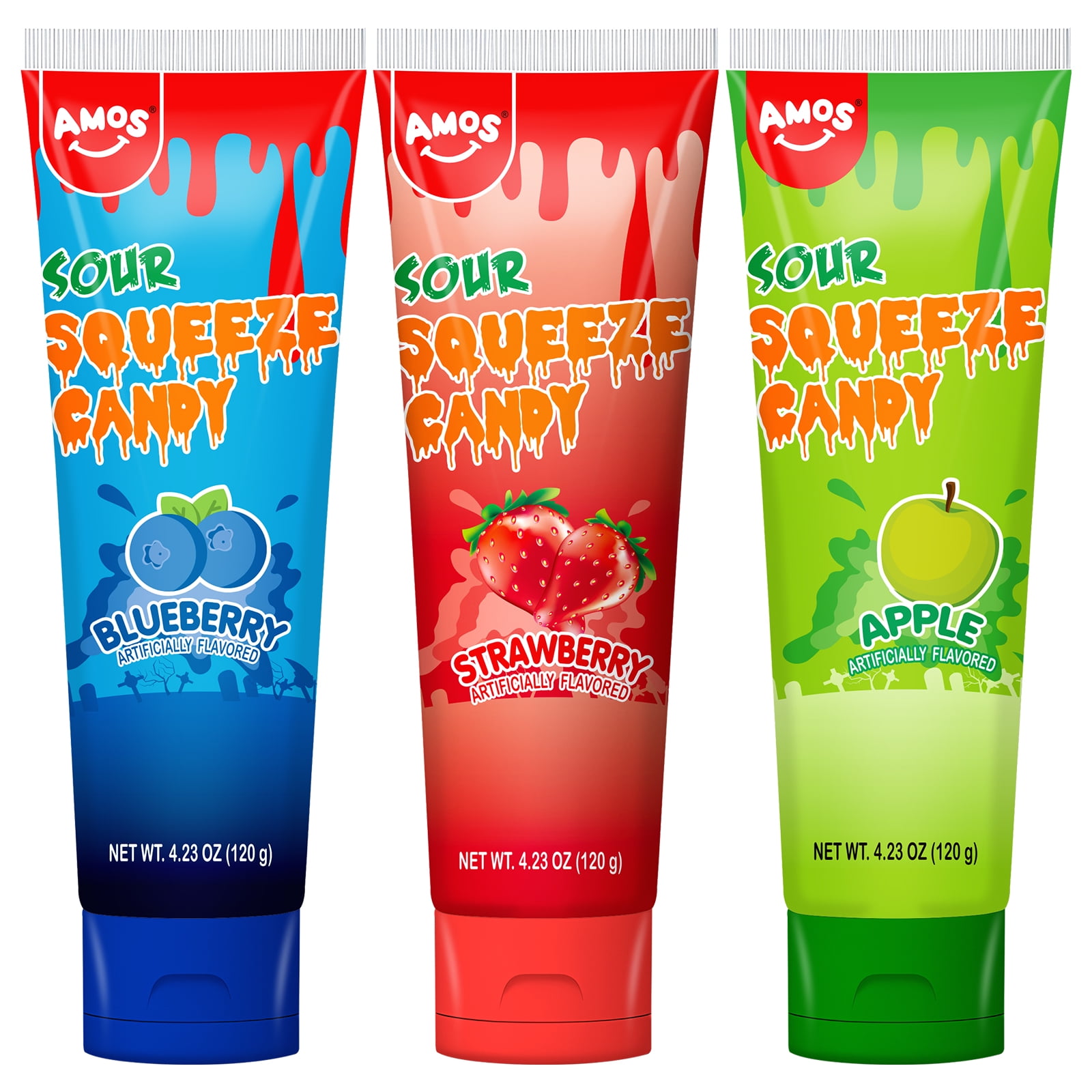 Amos Sour Liquid Candy Sour Squeeze Candy, Green Apple Flavor Gulten-Free 4.23 oz(1 Pack)