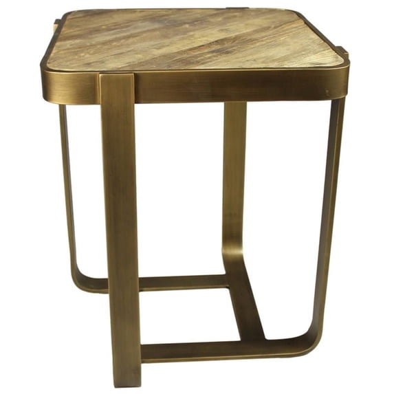 Amos Square Side Table with Solid Wood Top in Gold