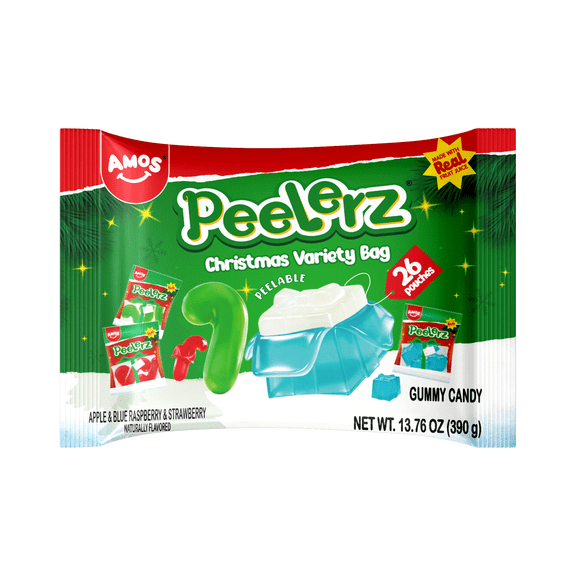 AMOS Peelerz Christmas Variety Bag, Peelable Gummy Candy, Fruit Flavor, 13.76 oz (390g)