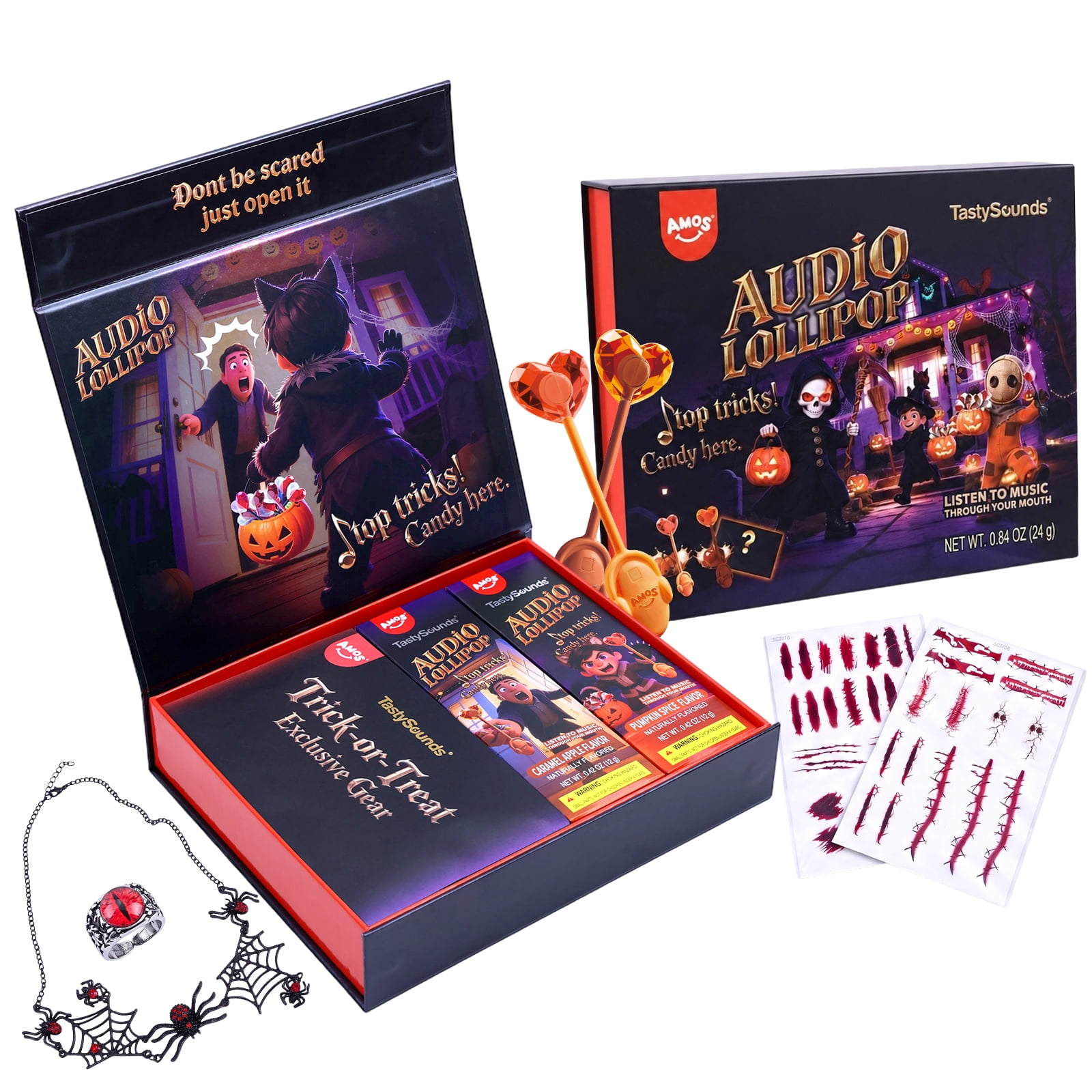 Amos Tasty Sounds Halloween Music Lollipops Gifts Box, Treat for Halloween Audio Lollipops Candy (2 Counts)