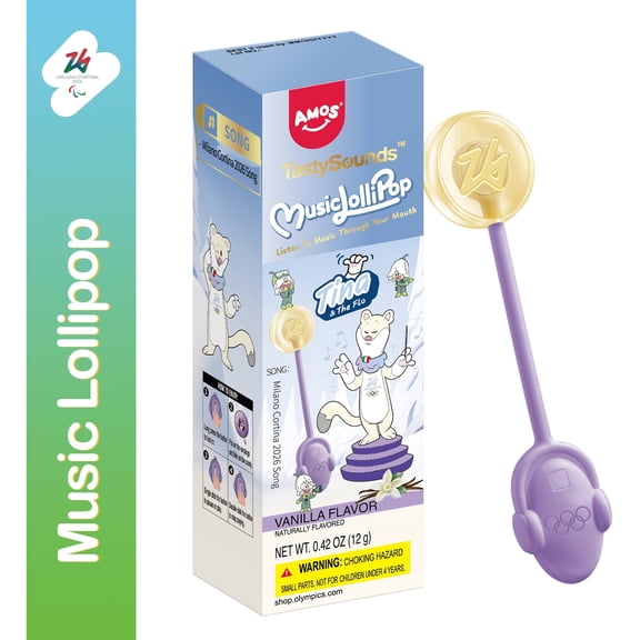 Amos TastySounds Lollipop Vanilla Natural Flavor Fat-Free, Olypics Music Lollipops Greative Gifts