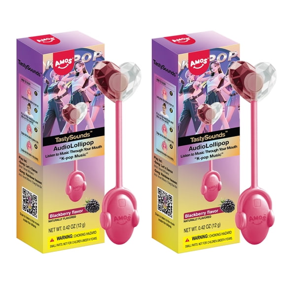Amos TastySounds Music Lollipops, Blackberry K-pop Audio Lollipop Fat-Free Natural Flavor (Pack of 2)