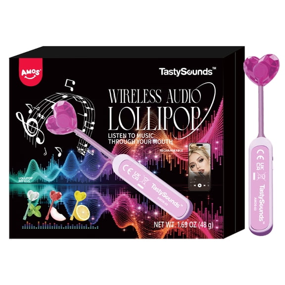 Amos Wireless Music Lollipops Gift Box, Mixed Flavor Audio Heart Lollipops Sugar-Free (4 Counts)