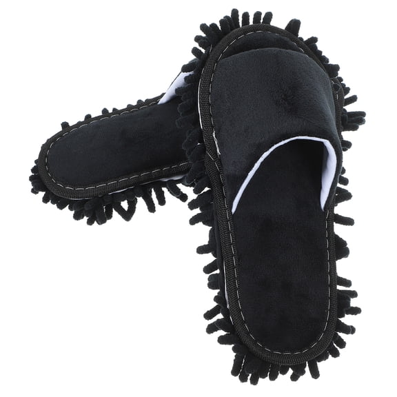 Amosfun 1 Pair Indoor Floor Cleaning Slippers with Soft Chenille Sole, Washable Mop Shoes for Cleaning Black