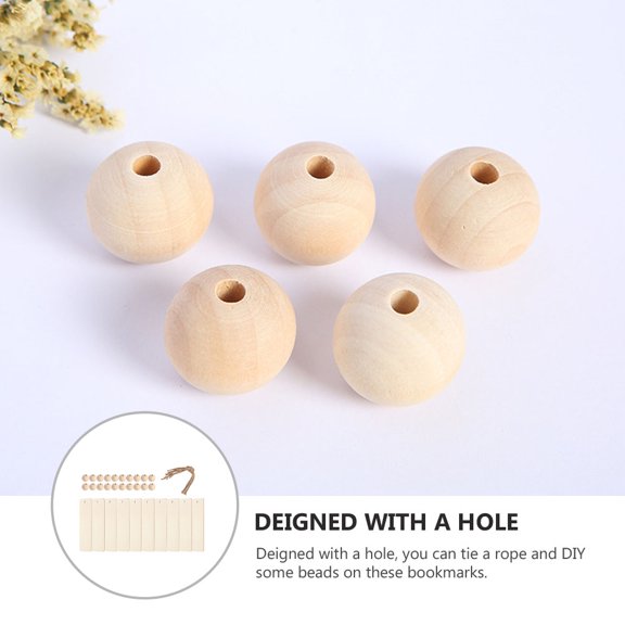 Amosfun 1 Set 97Pcs Wooden Blank Bookmark Beads and Hemp Rope Kit for DIY Bookmark (Wood Color)