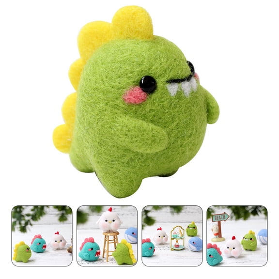 Amosfun 1 Set Felting Starter Materials Woolen Craft Dinosaur Shape Handmade Home Decoration Green