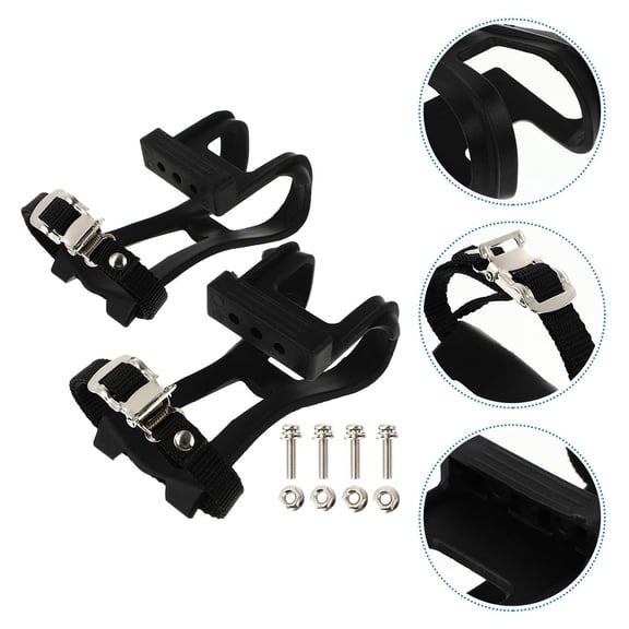 Amosfun 1 Set Footrest Clips Black Plastic Bike Toe Clips Indoor Cycling Supplies