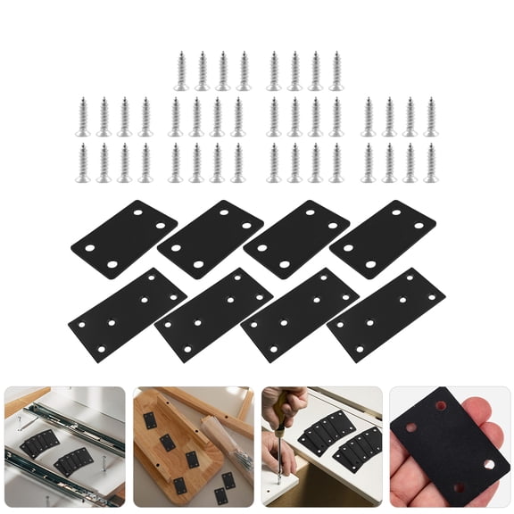 Amosfun Black Metal Corner Brackets Set of Stainless Steel Mending Plates for Furniture Repair and Home Support