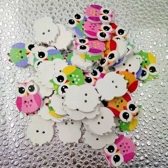 Amosfun 100 Pcs Owl Button Wood Assorted Color For Scrapbooking And Making