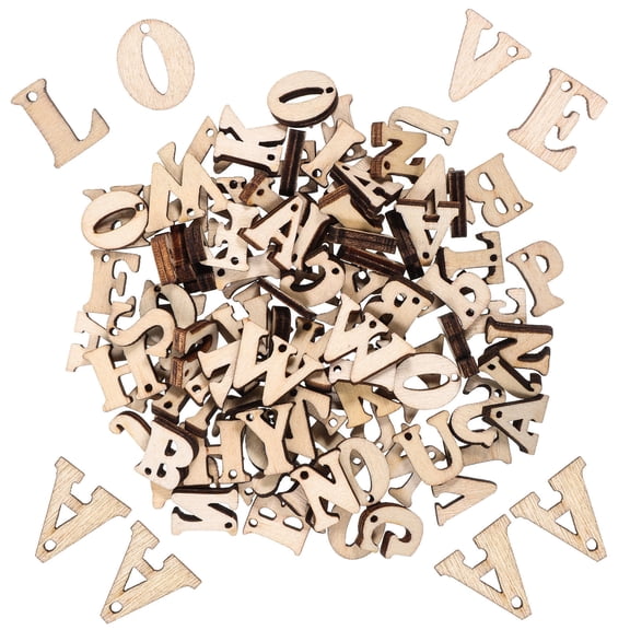 Amosfun 100Pcs Unfinished Wooden Alphabet Letters with Holes for Creative Craft and Home Decor