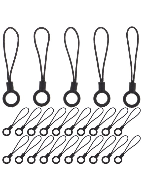 100Pcs Adjustable Phone Lanyard Strap Black Detachable Finger Ring for USB Keychain