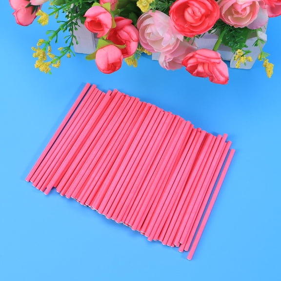 Amosfun 100pcs Candy Making Sticks Paper for Birthday Party Decor Rosy Color
