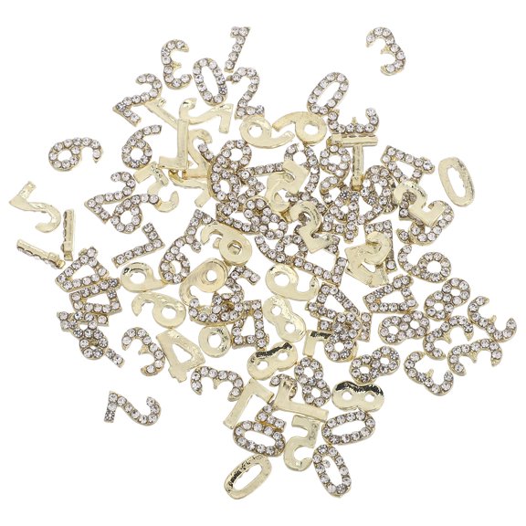 Amosfun 100Pcs Golden Rhinestone Numbers Nail Charms Flatback Nail Art Decorations for Special Occasions