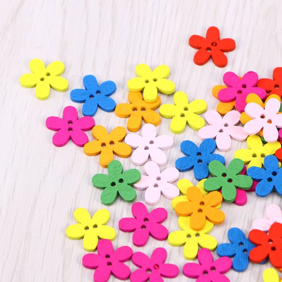 Amosfun 100Pcs Mixed Color Wooden Snaps with Colored Flower Patterns for DIY Sewing Use