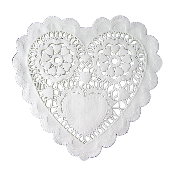 Amosfun 100Pcs White Hollow Love Heart Paper Doilies Floral Placemats for Baking Cake Table Decoration