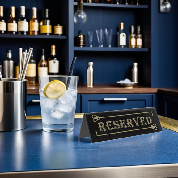 Amosfun 10Pcs Black Acrylic Reserved Table Signs Double Sided for Celebration Seating and Events