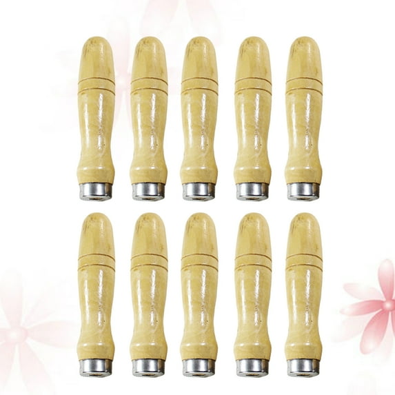 Amosfun 10Pcs Wooden Handle for Tool with Metal Sleeve Comfortable Grip for File and Rasp