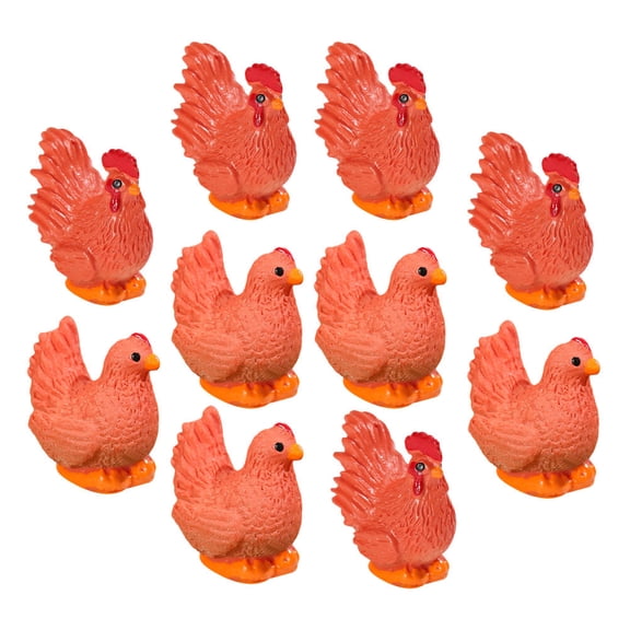 Amosfun 10Pcs Miniature Hen Red Resin Chickens Figurine Decor For Home And Office Statues