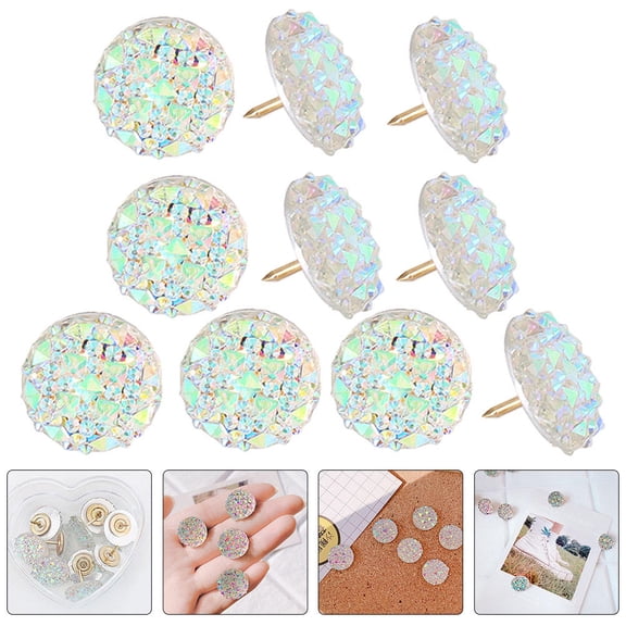 Amosfun 10Pcs Transparent Rhinestone Push Pins Multi Function Small Thumbtacks for Office and Home