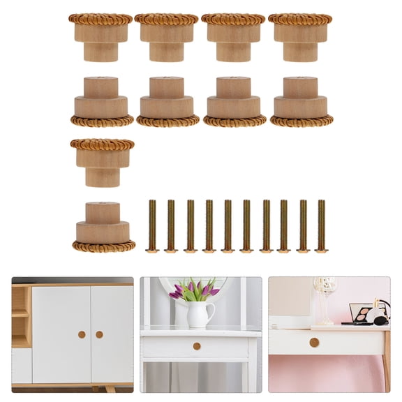 Amosfun 10-Piece Rattan Drawer Knobs, Assorted Color Cabinet Pull Handles for Dresser, Closet, and Furniture