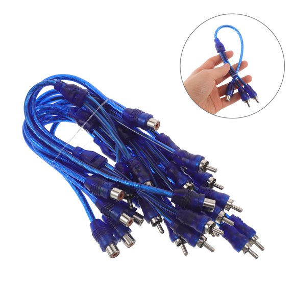 Amosfun 10Pcs Rca Y Splitter Cable Blue with Copper Core for Subwoofer and Amplifier