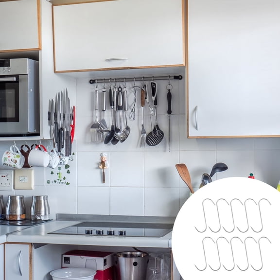 Amosfun 10Pcs Plated Silver Stainless Steel S Shape Kitchen Hooks Hanging Hook Hanger Decor Durable